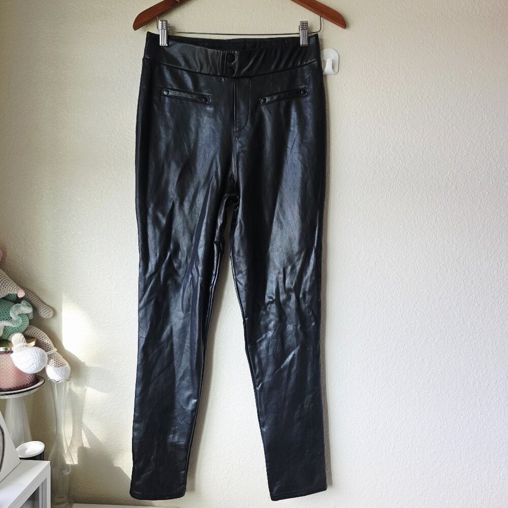 Mia Rose Black Stretch Faux Leather High Rise Light Fleece Lined Pants Womens L